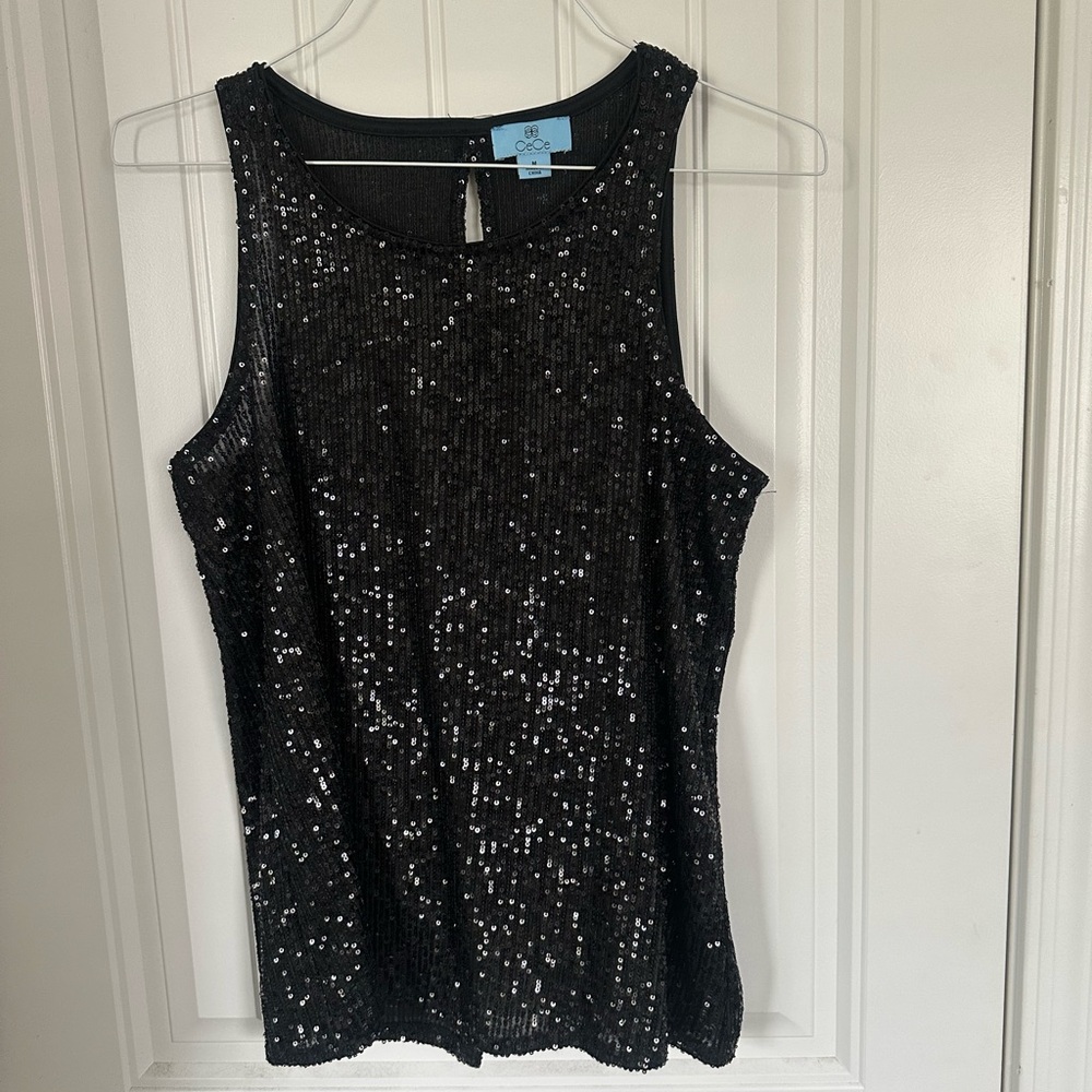 CeCe Sparkling Black Sequin Tank Top